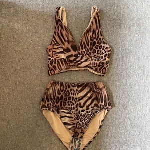 rib high waist bottom in leopard animal print
